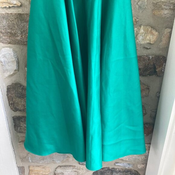 NWT Jay Godfrey Surin Full Circle Strapless Twist-Front Satin Midi Emerald Green - Picture 7 of 12